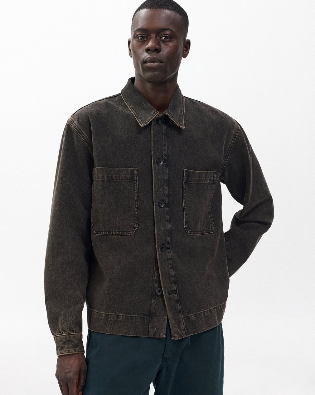 Brooks Infuse Denim Overshirt Brown Black - Image 5
