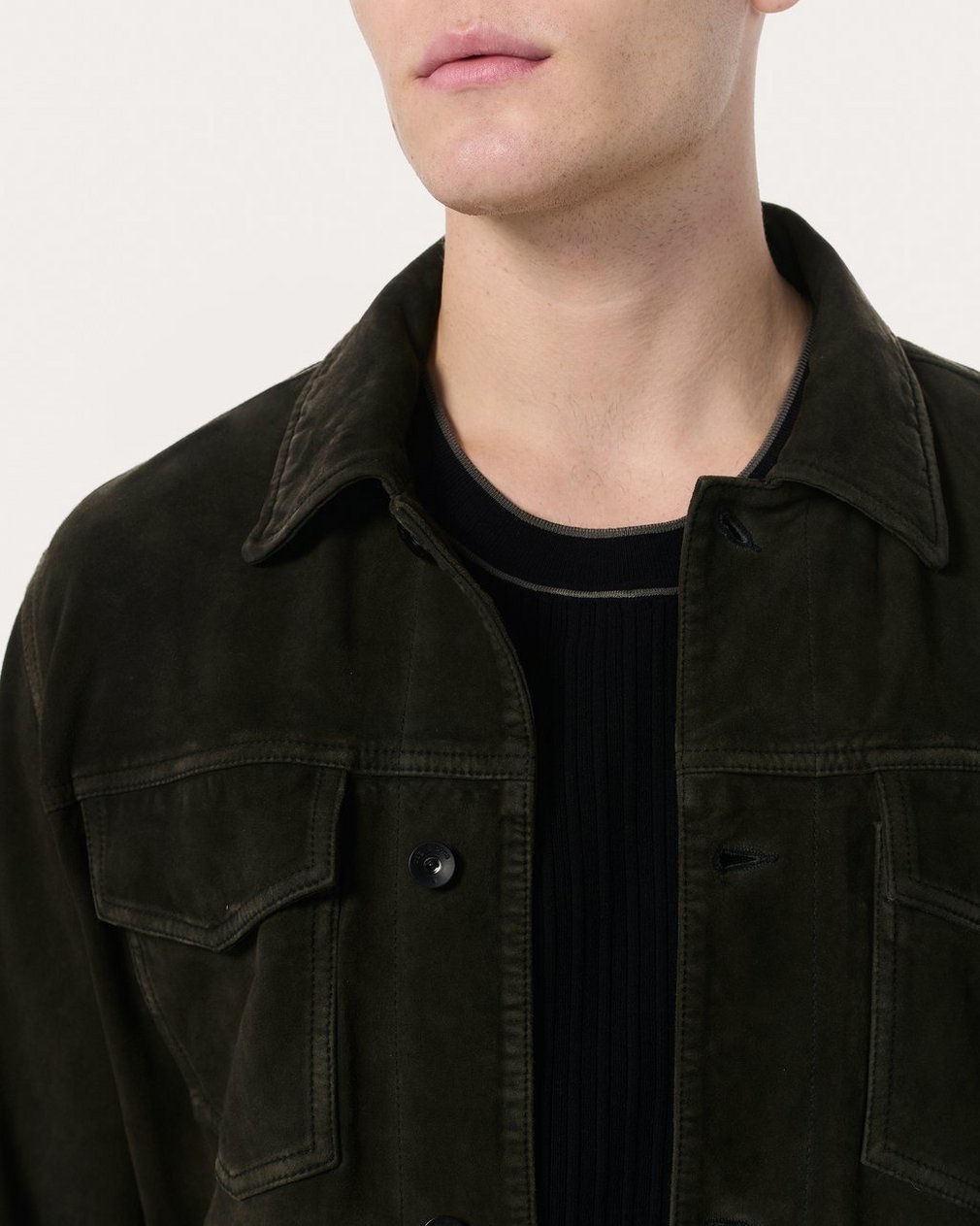 rb Suede Trucker Jacket Black - Image 4