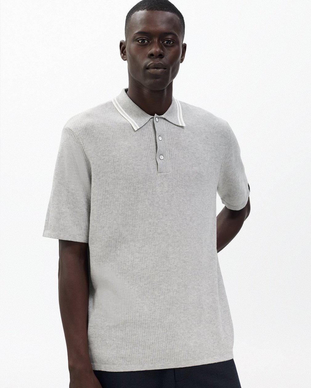 Harvey Tipped Knit Polo Heather Grey