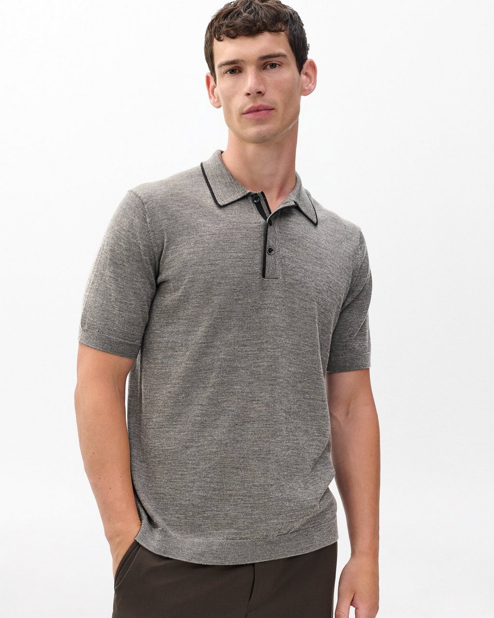 Crawford Wool-Cashmere Knit Polo Brown