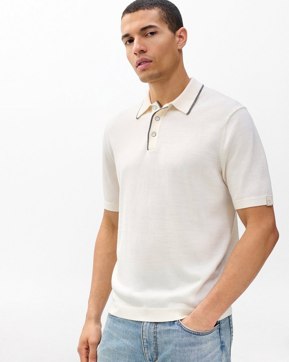 Crawford Wool-Cashmere Knit Polo Ivory
