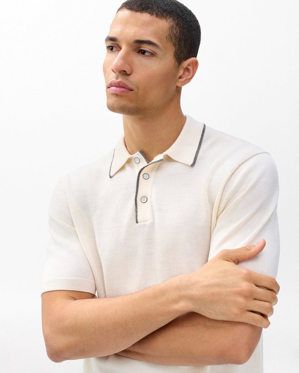 Crawford Wool-Cashmere Knit Polo Ivory - Image 4