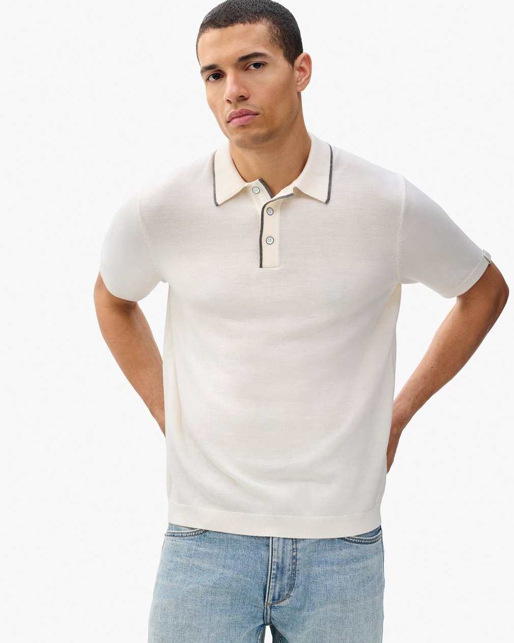 Crawford Wool-Cashmere Knit Polo Ivory - Image 5