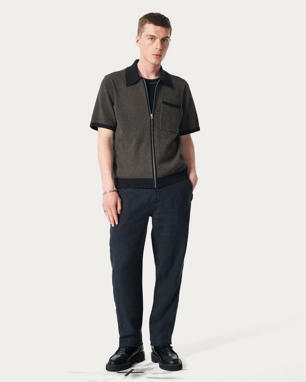 Zuma Zip Knit Polo Shirt Black - Image 3