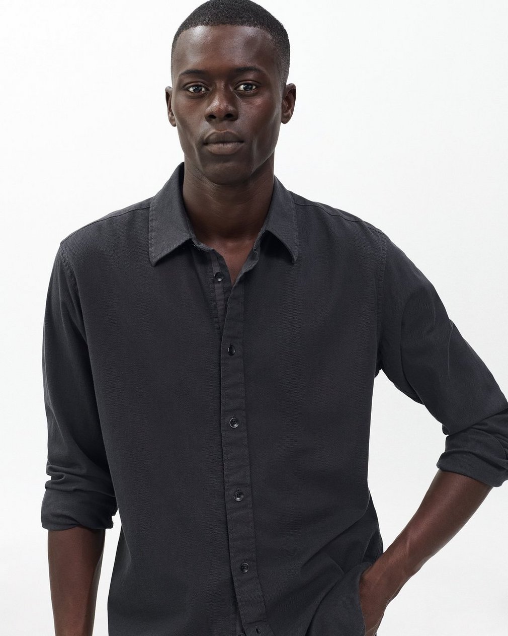 Tomlin Stretch Dobby Shirt Charcoal Grey - Image 5