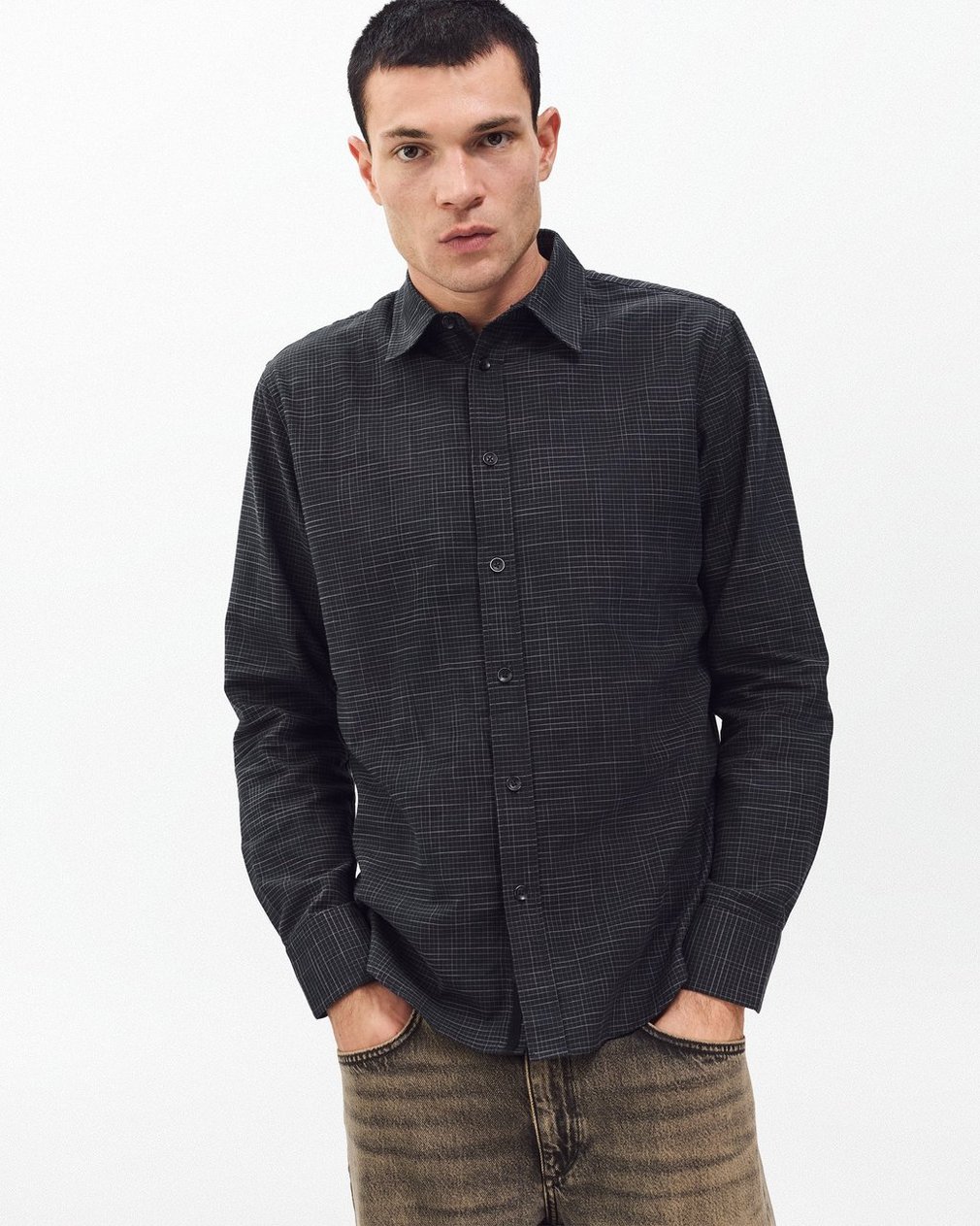 Tomlin Crosshatch Shirt Black/Grey - Image 5