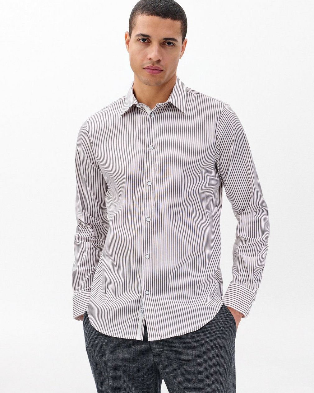 Patrick Poplin Shirt Coffee Stripe - Image 4