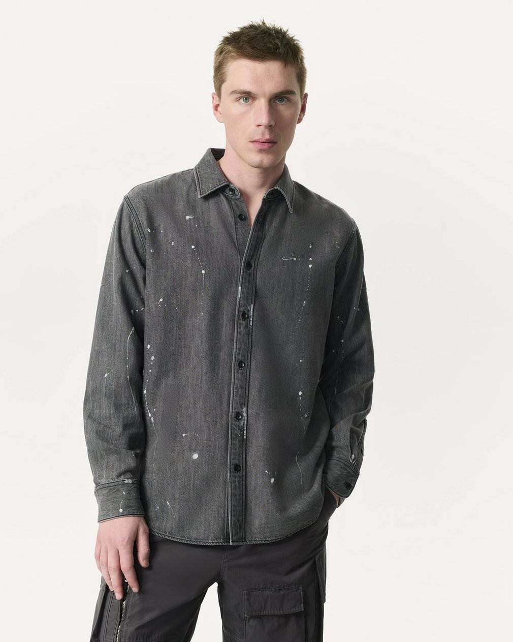 Finch Hand-Painted Denim Shirt Painted Charcoal