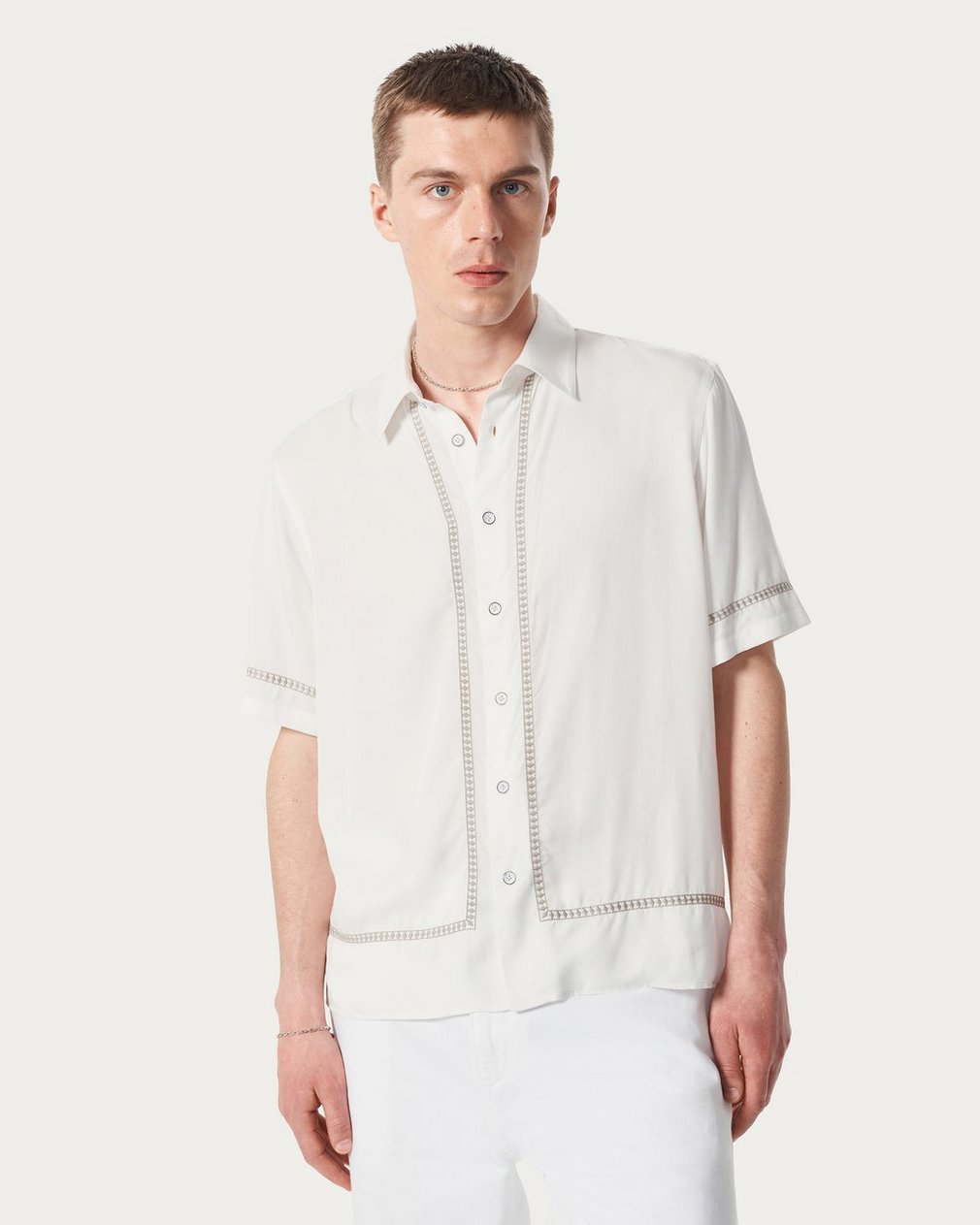 Dalton Embroidered Shirt White Ezra Stripe