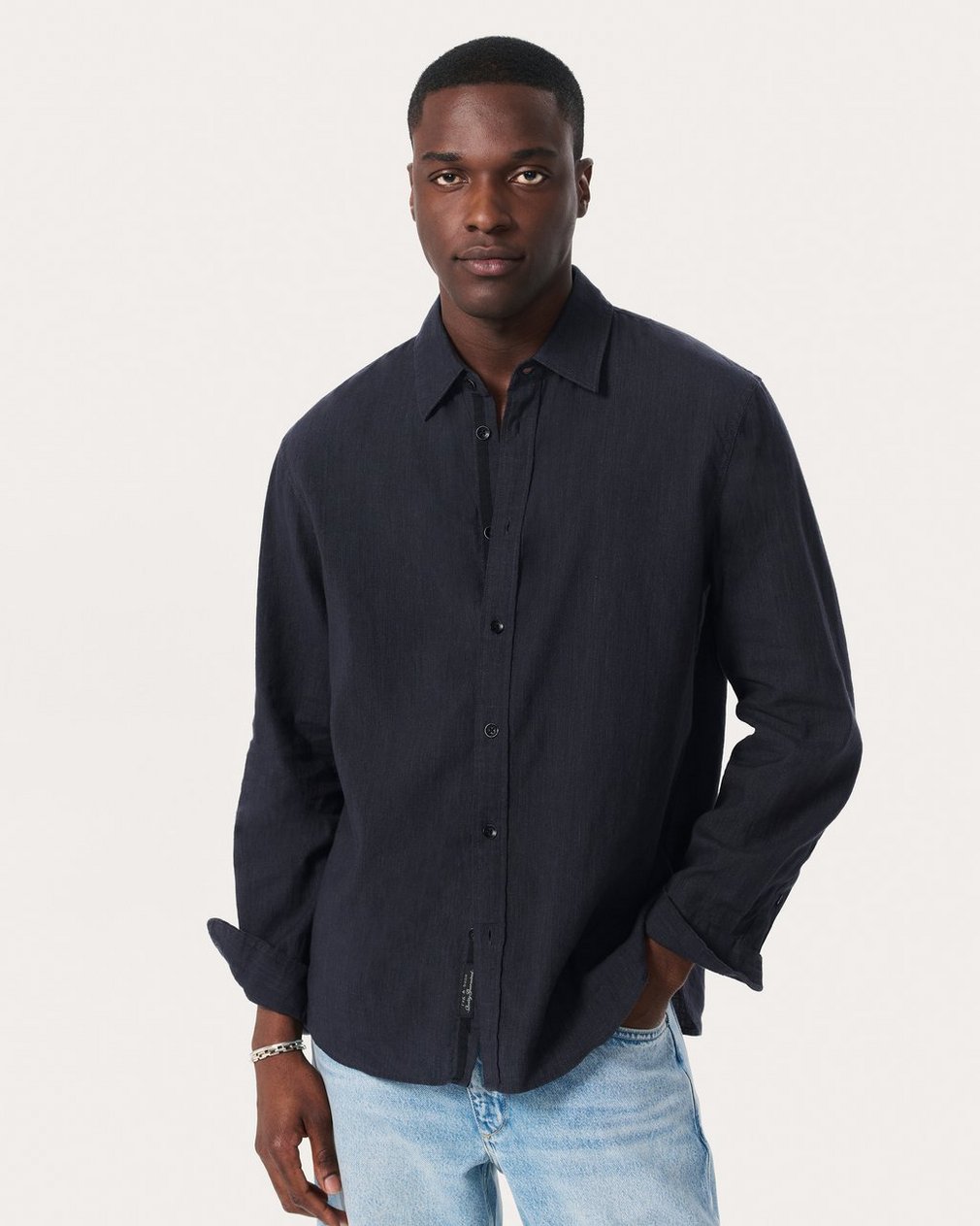 Finch Linen-Blend Shirt Black