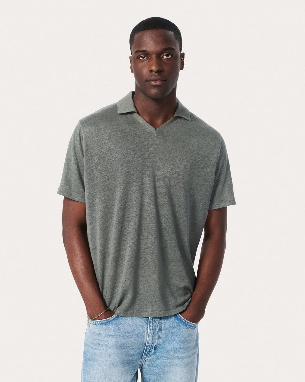 Linen Johnny Collar Polo Pavement - Image 2