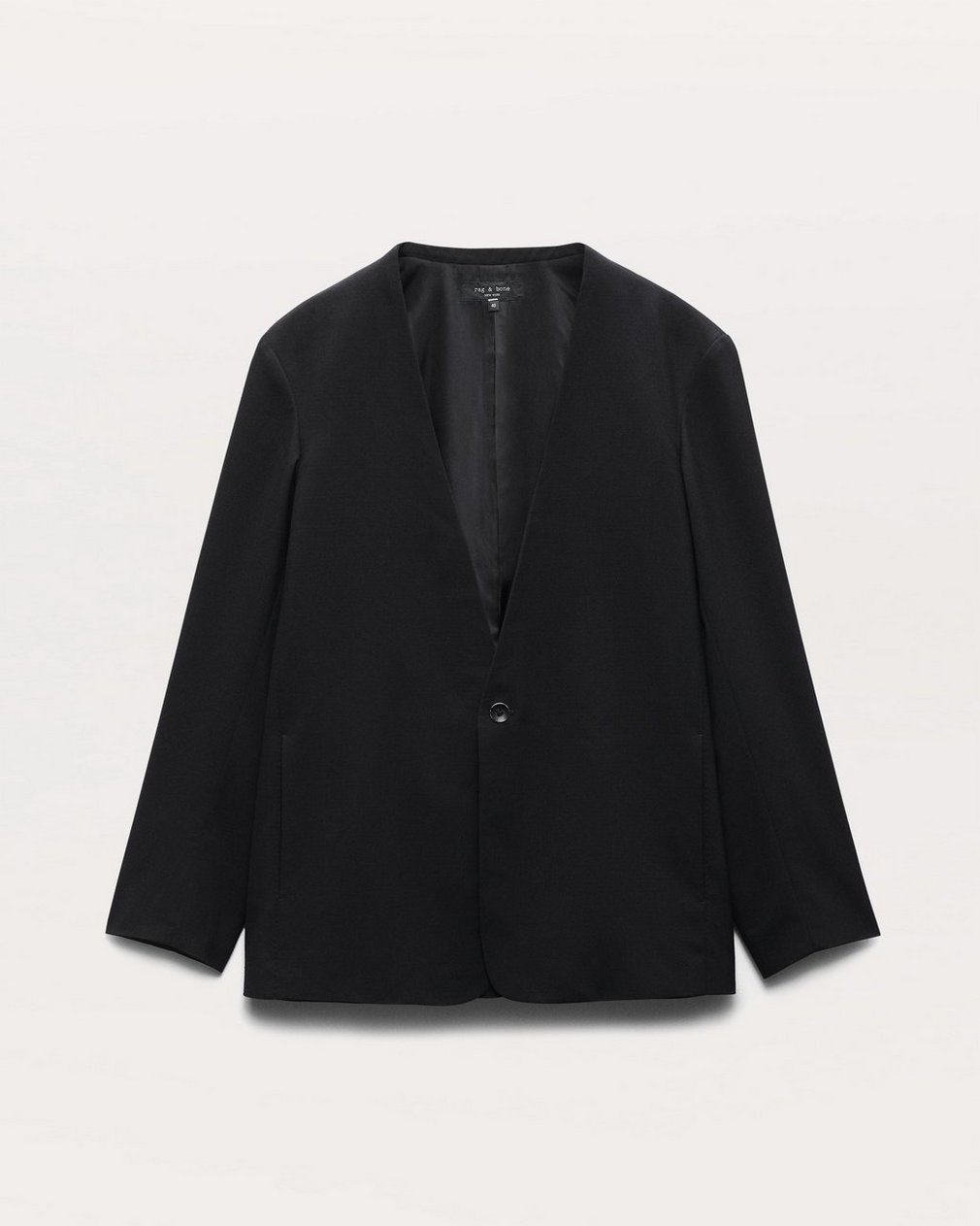 Collarless Wool-Blend Ripstop Blazer Black - Image 2
