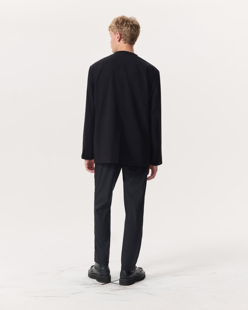 Collarless Wool-Blend Ripstop Blazer Black - Image 5