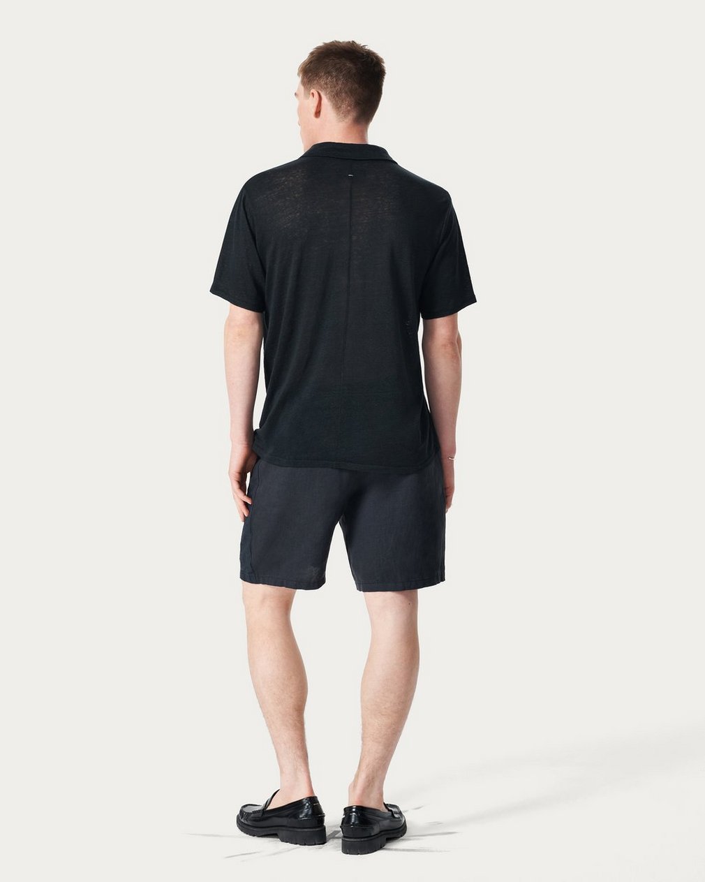 Linen Johnny Collar Polo Black - Image 6